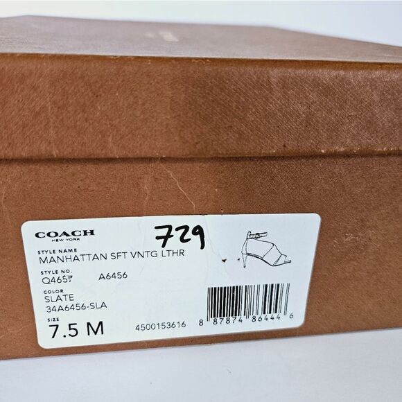 NIB COACH Manhattan Soft Vintage Leather Pump Open Toe Heels In Slate Grey 7.5 - Picture 7 of 16